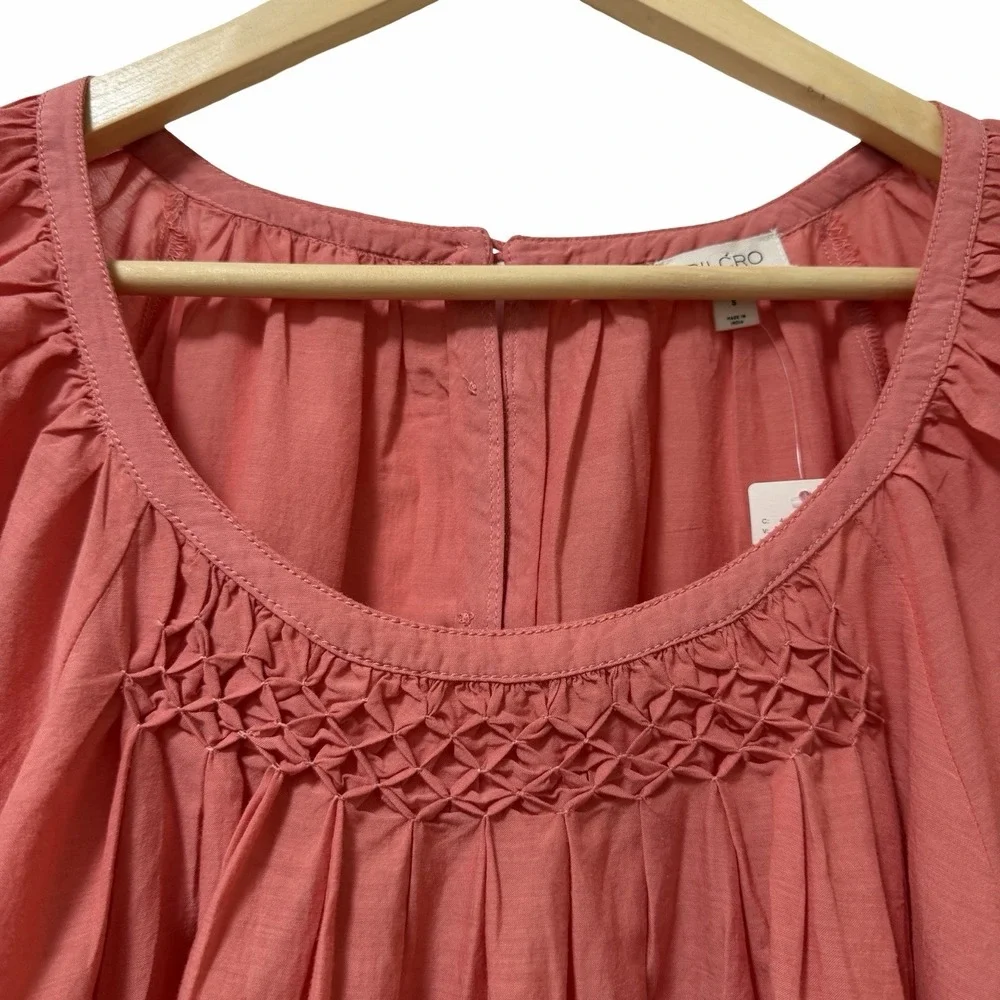 Anthropologie Pilcro Puff Sleeve Lightweight Flowy Top Size S Coral Orange Boho